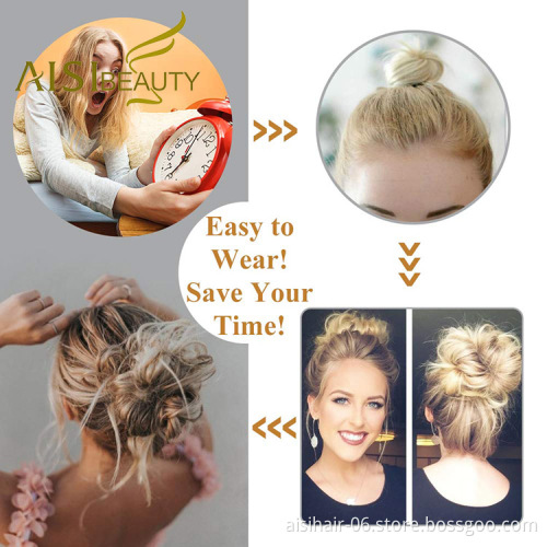 Aisi Beauty New Design Wholesale Multi Color Synthetic Curly Messy Donut Chignon Bun Elastic Rope Rubber Band Hair Extension